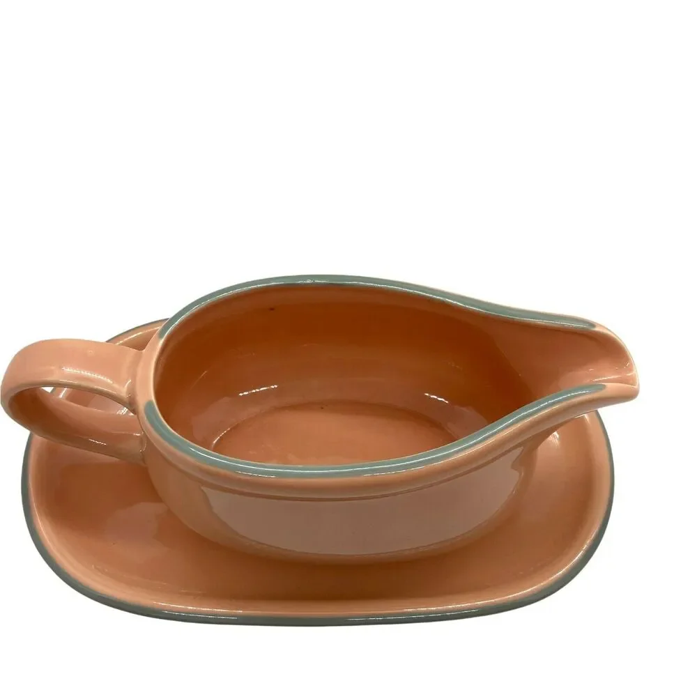 Gravy Boat Saucer & Plate Vintage Studio Nova Pink Gray Porcelain Retro Dinner